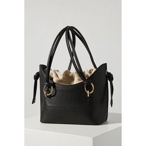 NEW Anthropologie Willa Drawstring Tote Bag Black